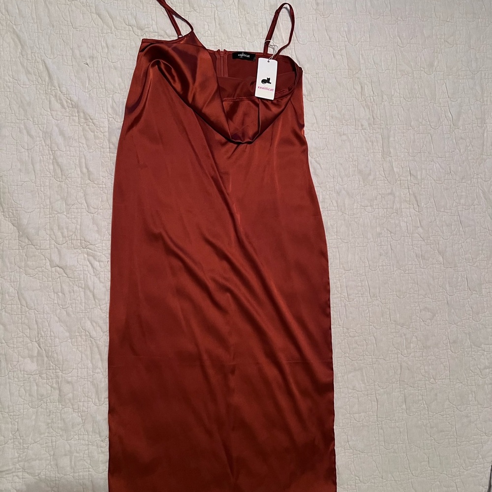 Sleek Rust Slip Dress